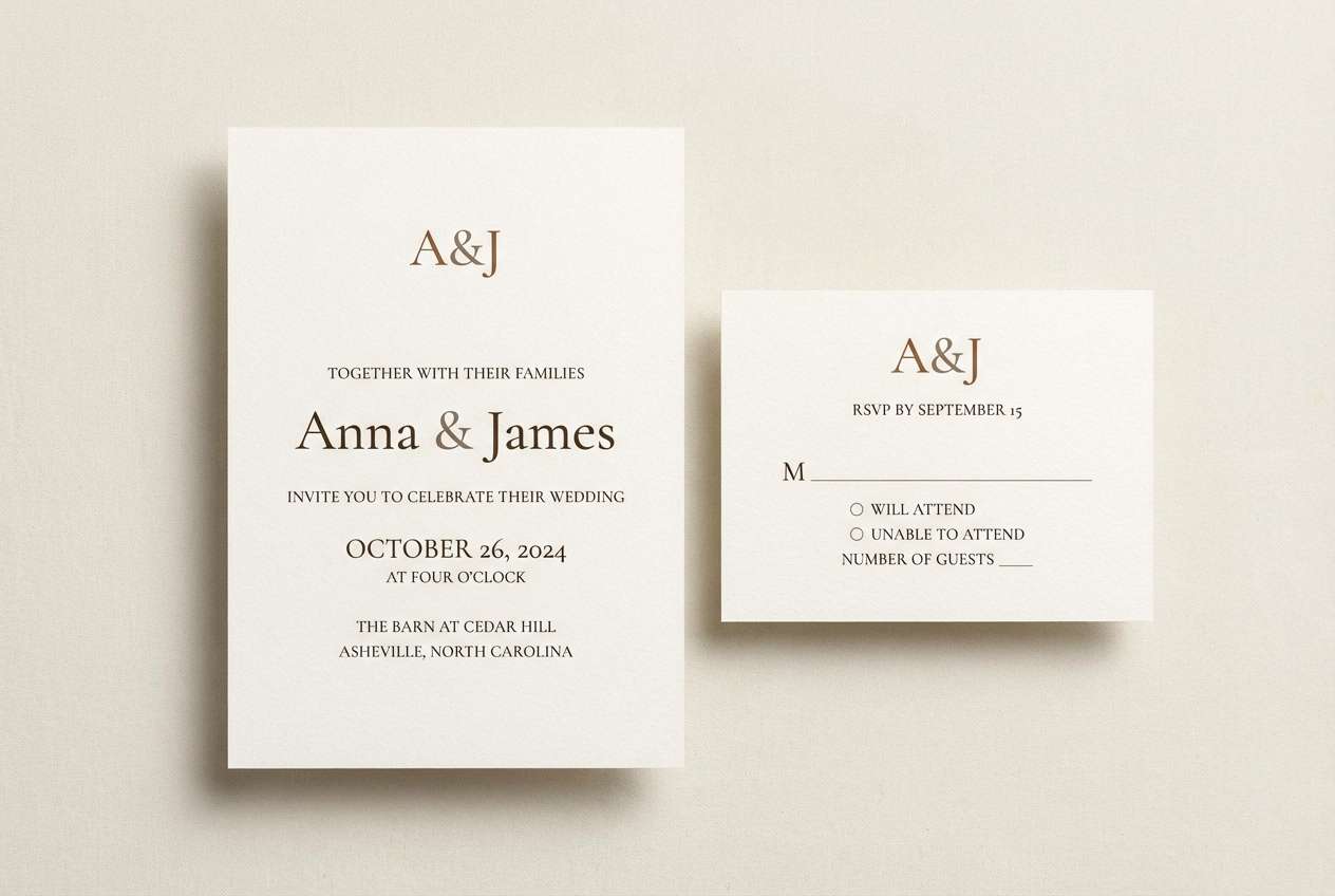 wedding invites in warm browns