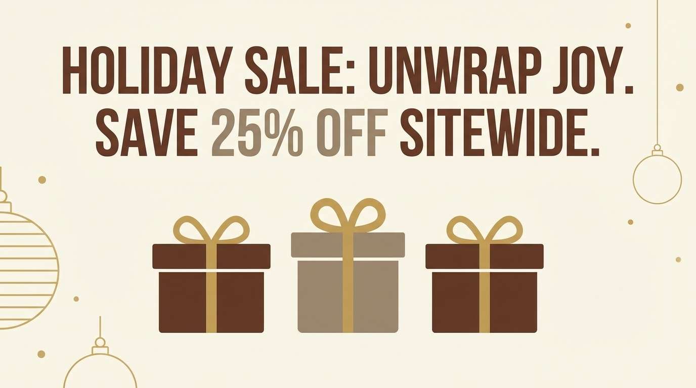 holiday banner in cocoa and gold