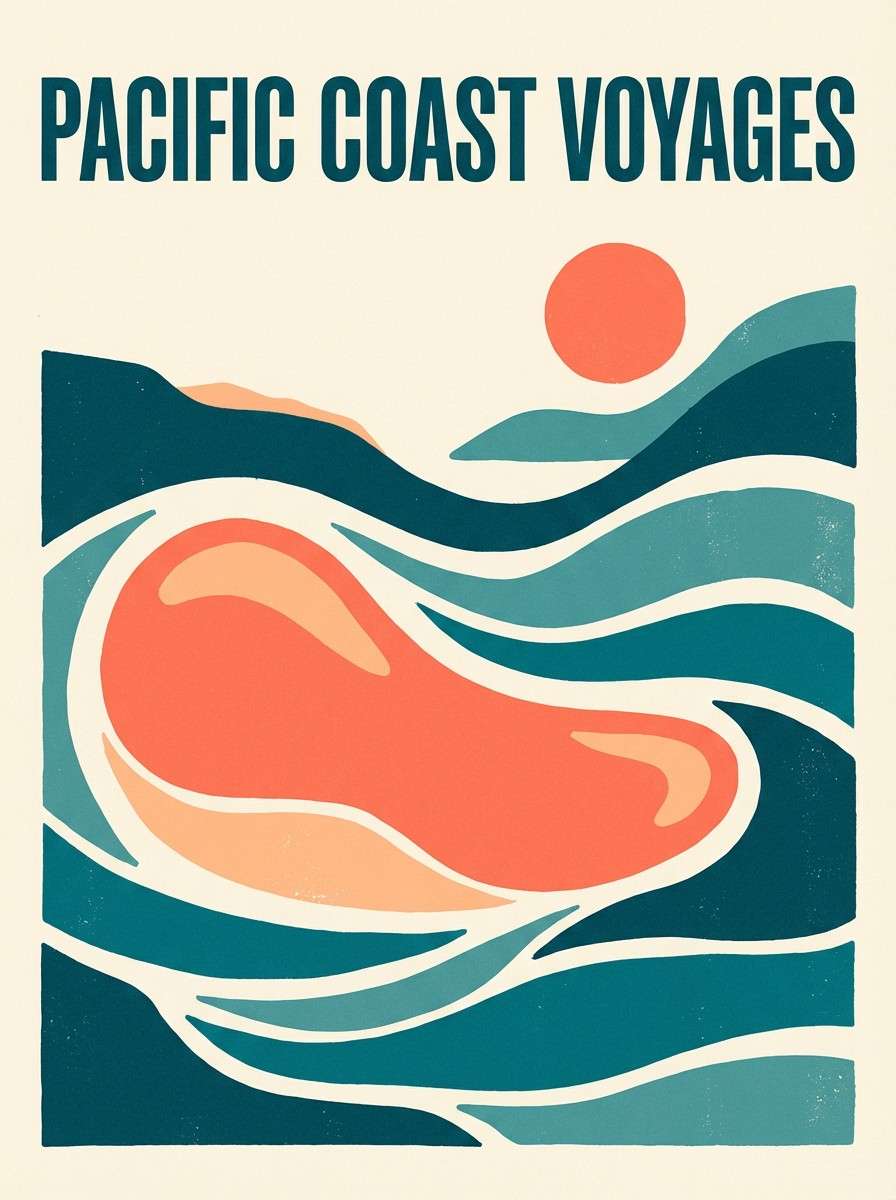 coral teal travel poster