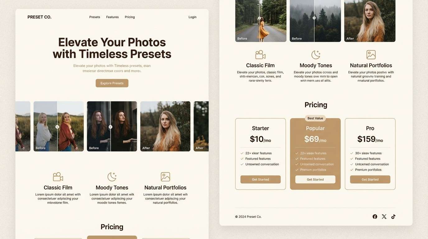 vintage landing page ui