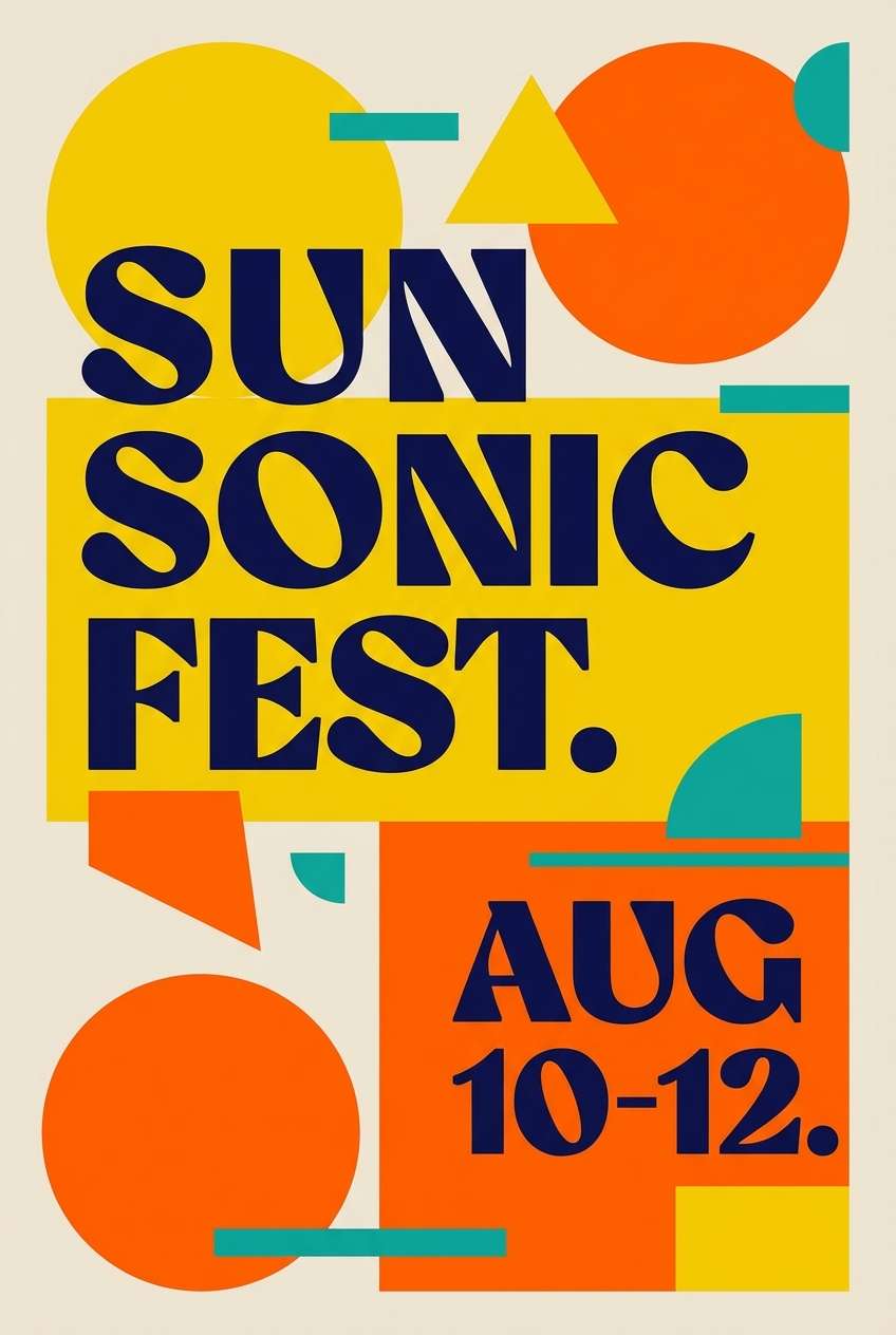 festival poster in yellow and navy