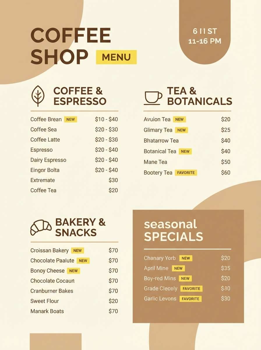 coffee menu in warm neutrals