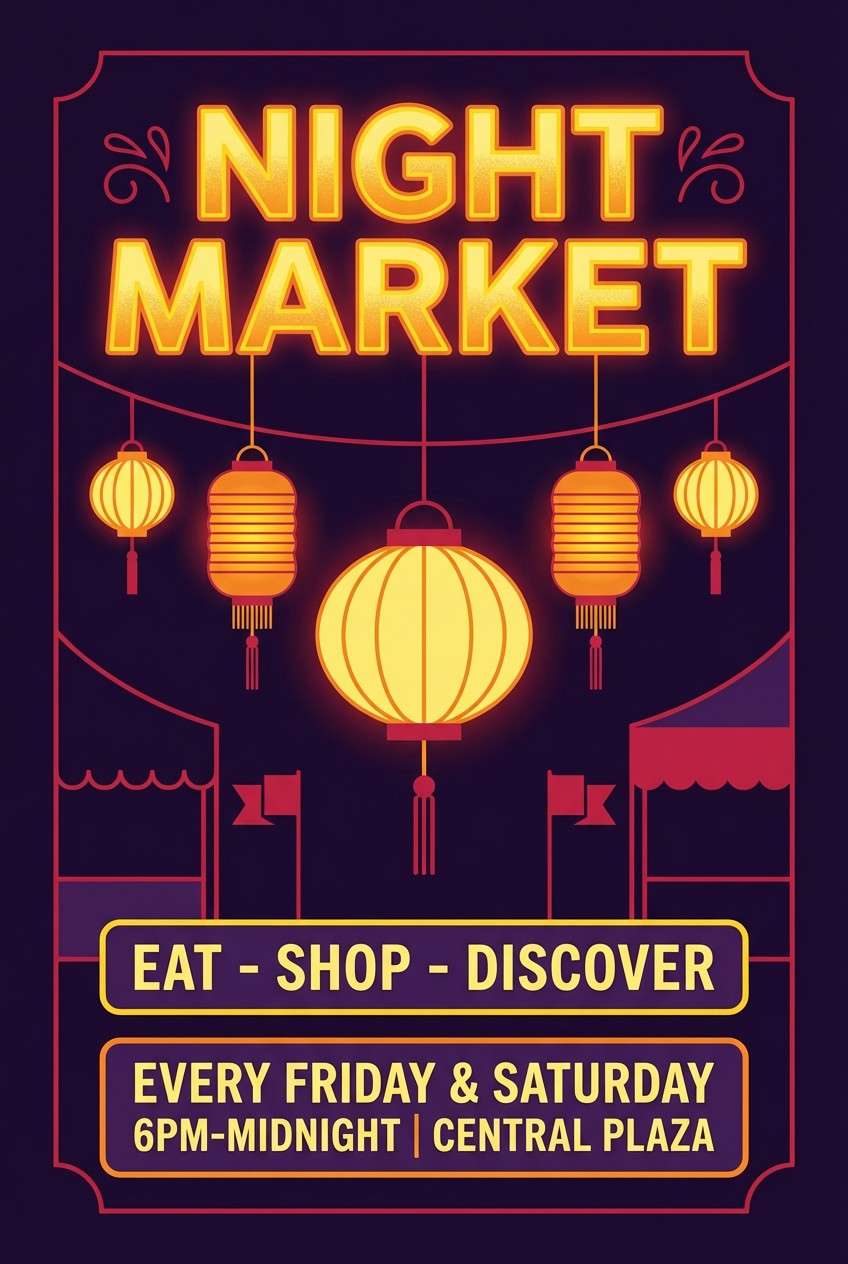 night market poster in warm glow