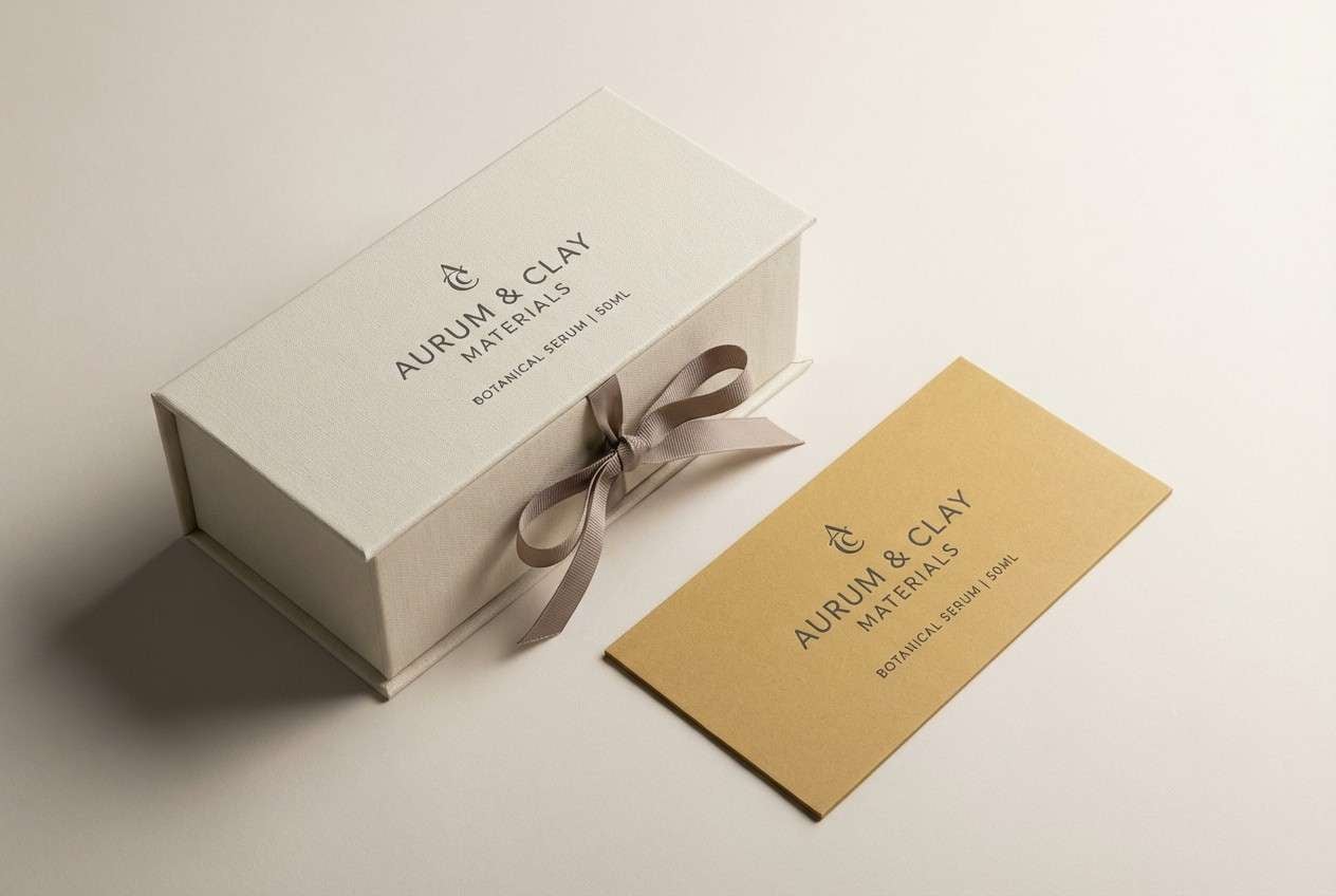 minimal packaging in warm gold