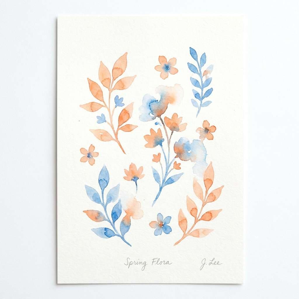 botanical illustration orange blue
