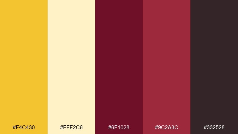 citrus cabernet yellow maroon color palette with hex codes