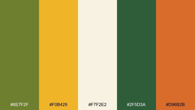 citrus grove pop olive color palette with hex codes