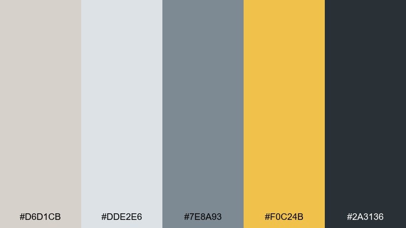 citrus slate timberwolf color palette with hex codes