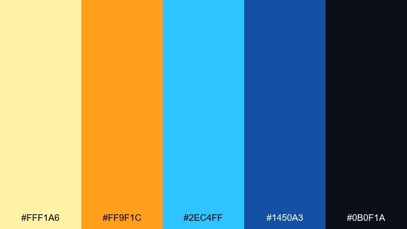 citrus surf yellow orange blue color palette with hex codes