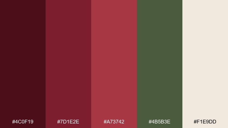 claret and olive color palette with hex codes