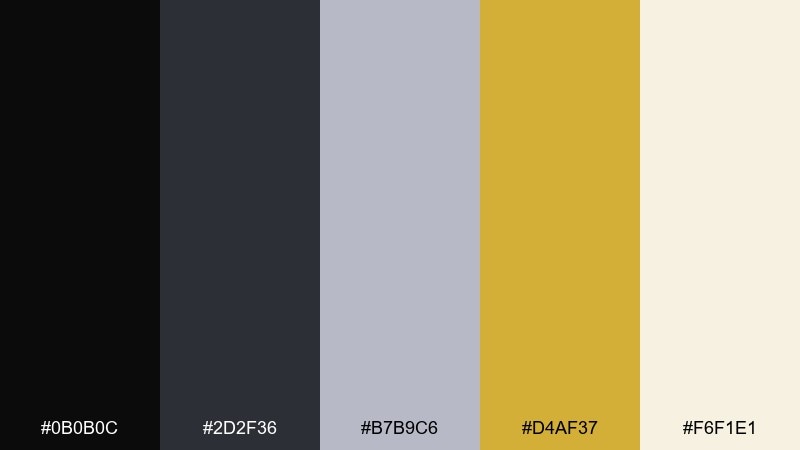 classic black tie new year color palette with hex codes