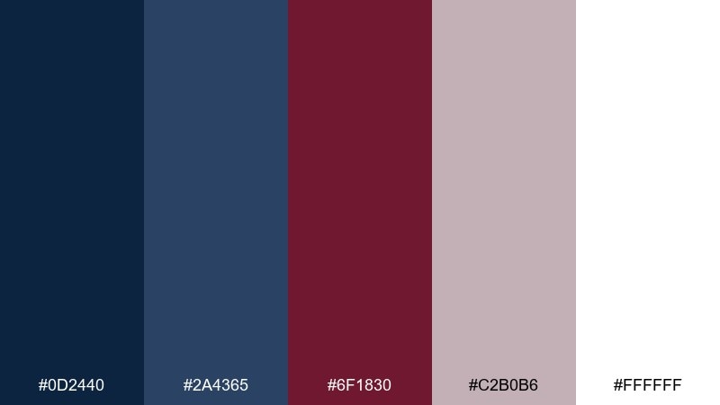 classic claret navy color palette with hex codes