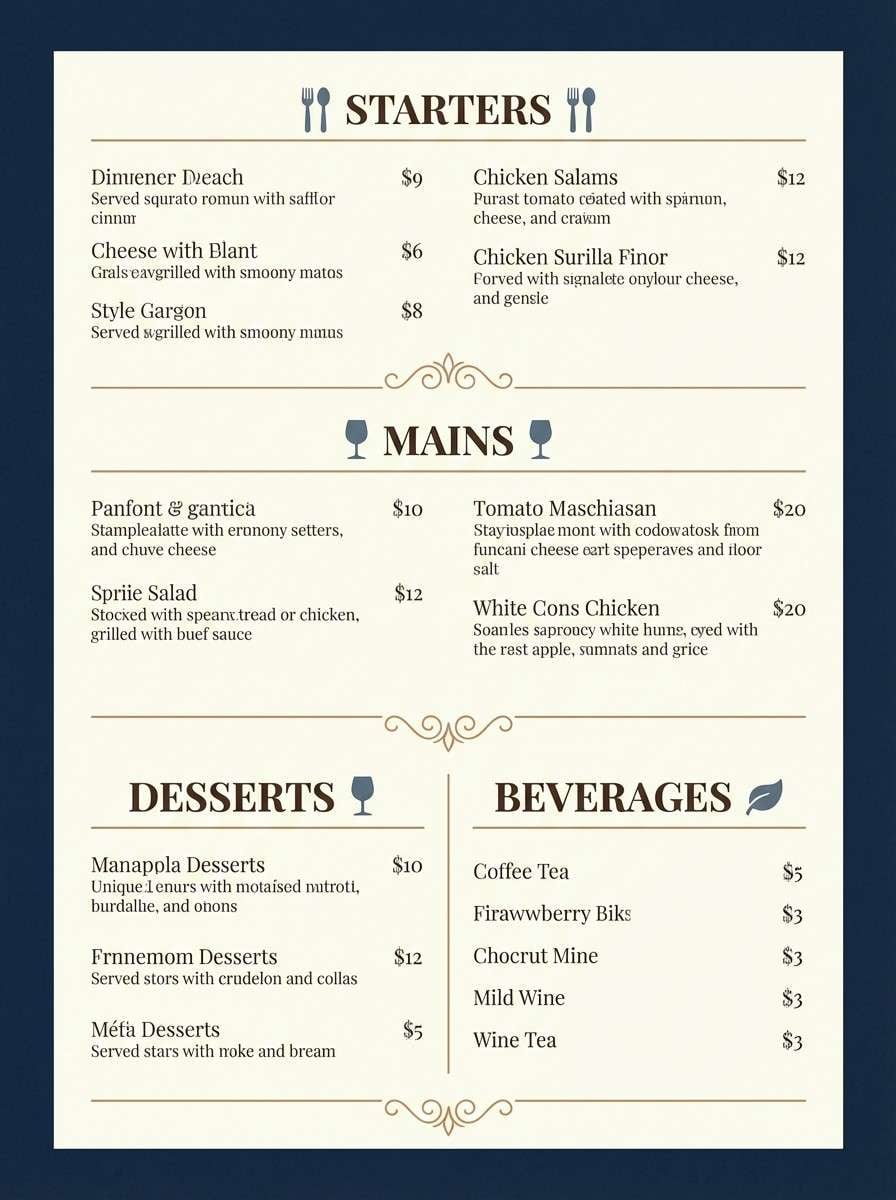 dark restaurant menu
