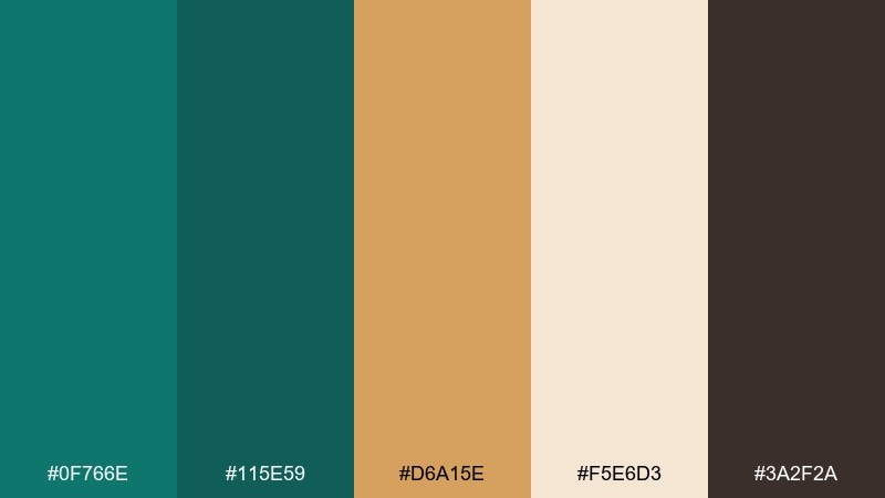 classic teal and tan color palette with hex codes