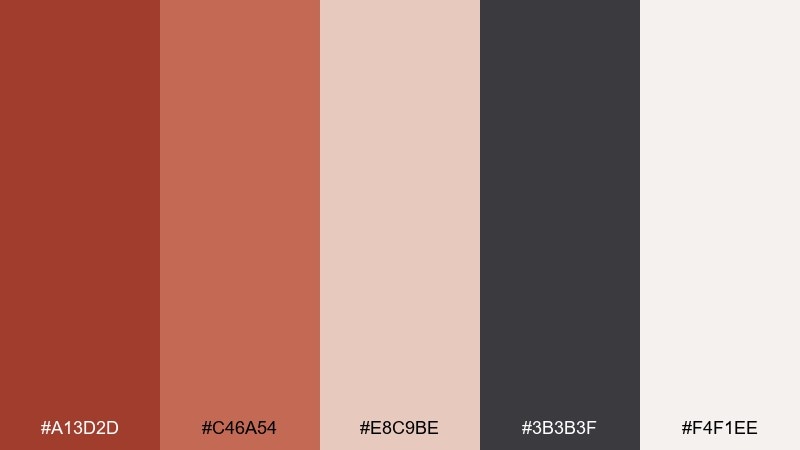 clay and charcoal ruddy color palette with hex codes