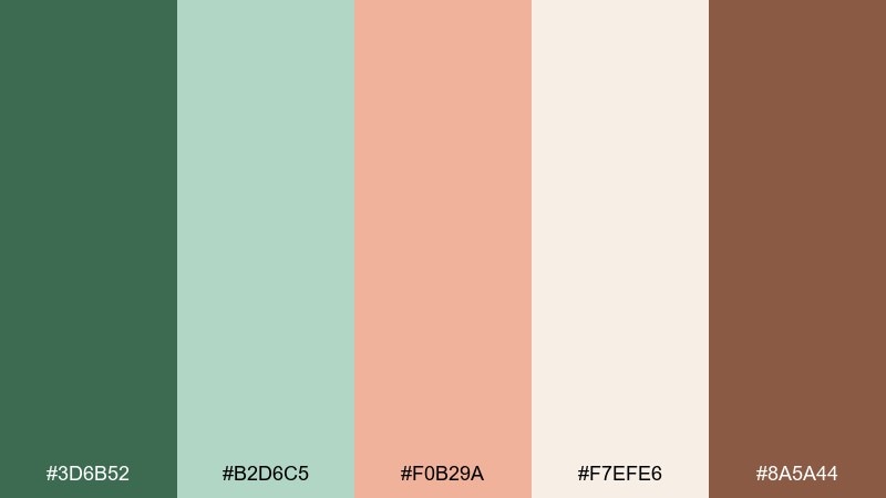 clay & chlorophyll green peach color palette with hex codes