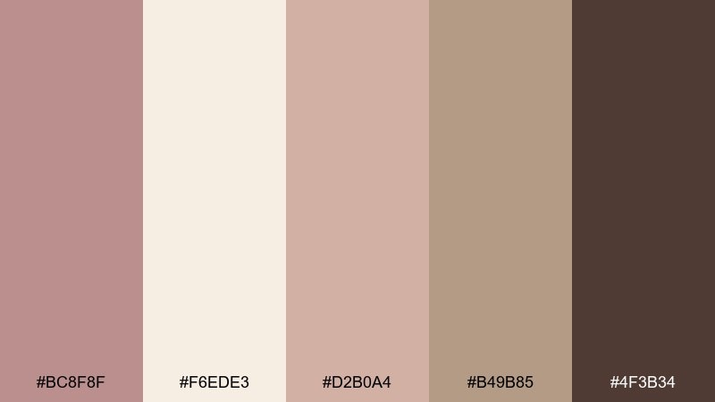 clay and cream rosy brown color palette with hex codes