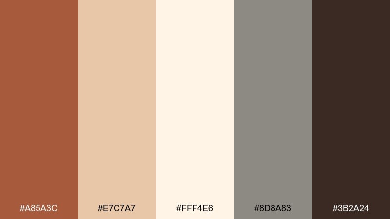 clay and cream sienna color palette with hex codes