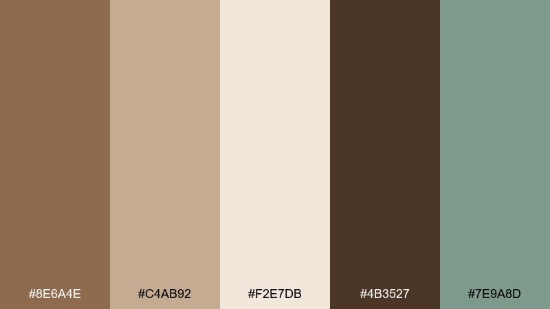 clay and eucalyptus dark tan color palette with hex codes