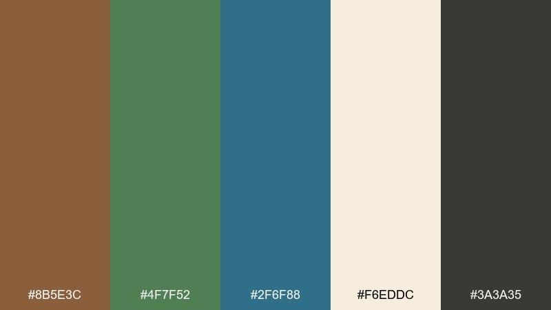 clay and kelp brown green blue color palette with hex codes