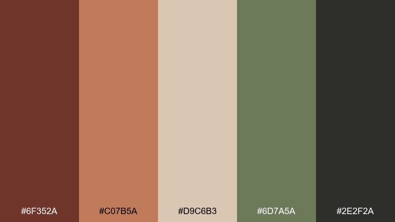 clay and sage burnt umber color palette with hex codes
