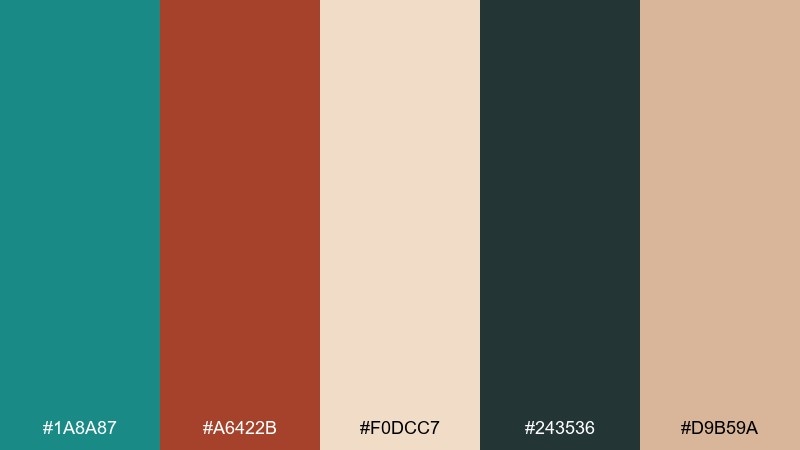 clay and tide teal rust color palette with hex codes