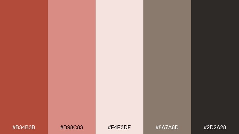 clay rose red rust color palette with hex codes