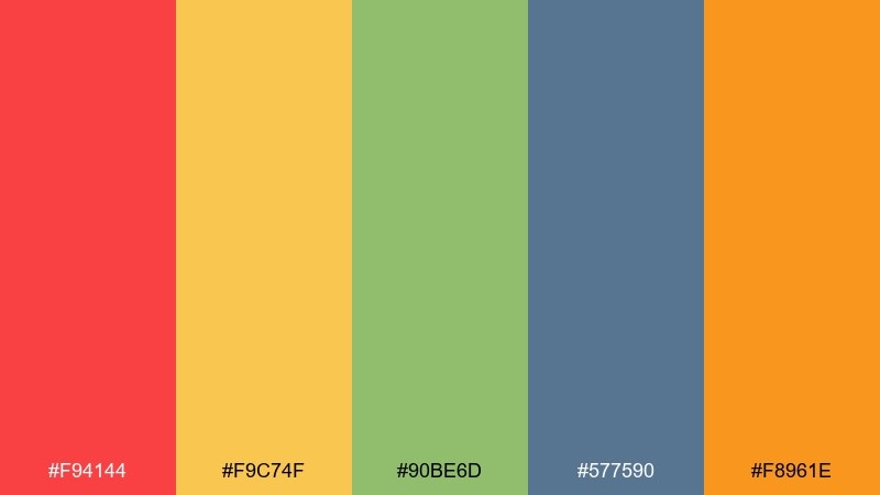 clean spectrum grid rainbow color palette with hex codes