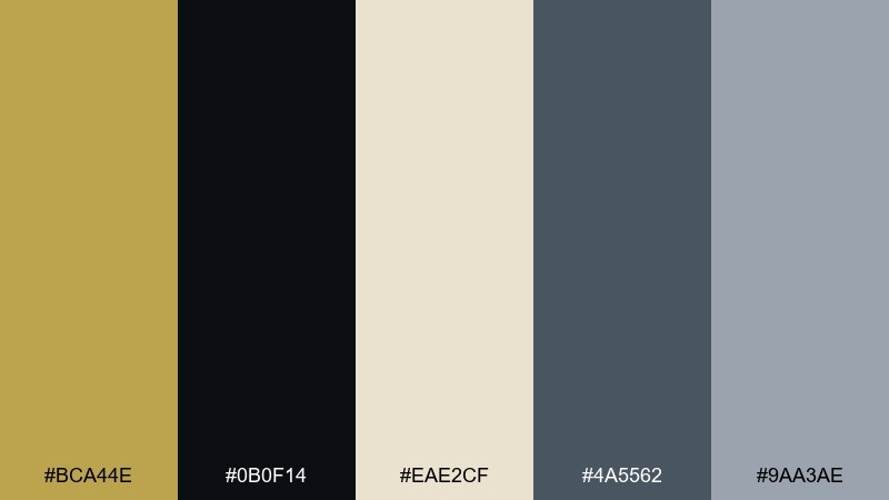 clean tech accent brass color palette with hex codes
