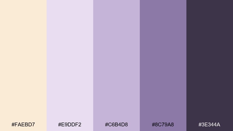 clouded lavender color palette with hex codes