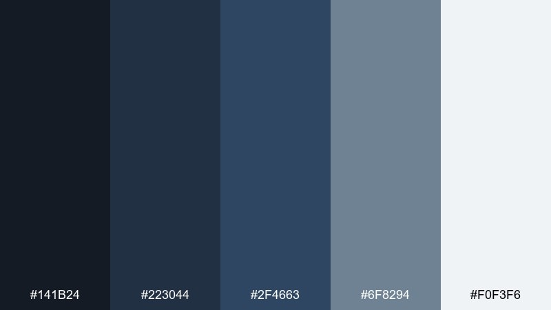 clouded navy color palette with hex codes