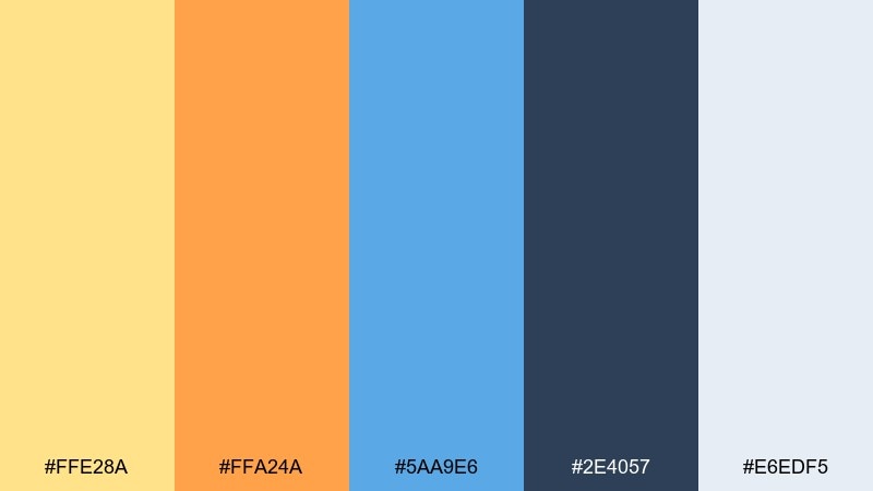 cloudy coast yellow orange blue color palette with hex codes