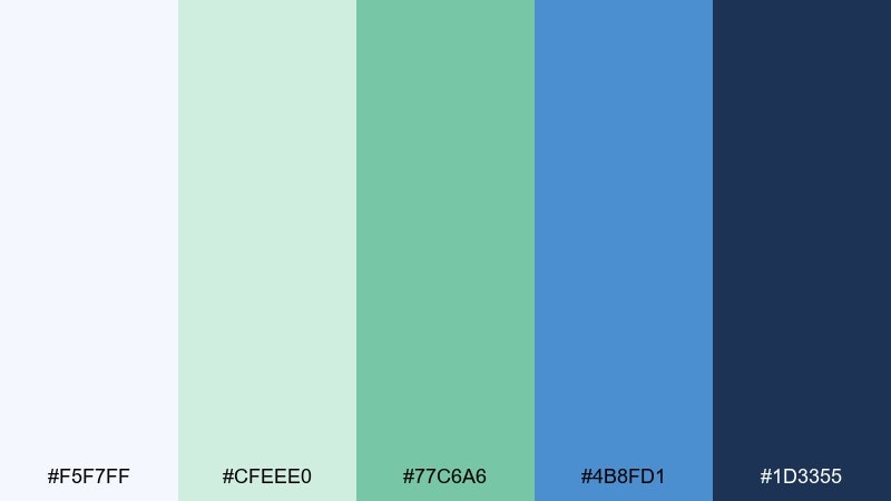 cloudy fjord white green blue color palette with hex codes