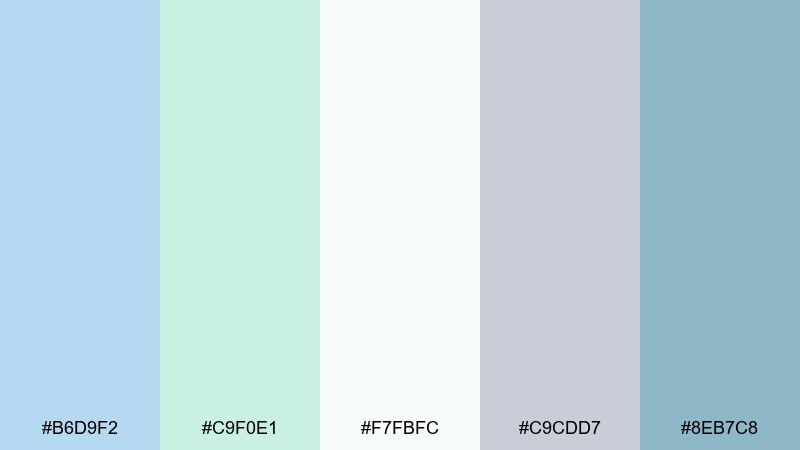 cloudy lagoon blue pastel green color palette with hex codes