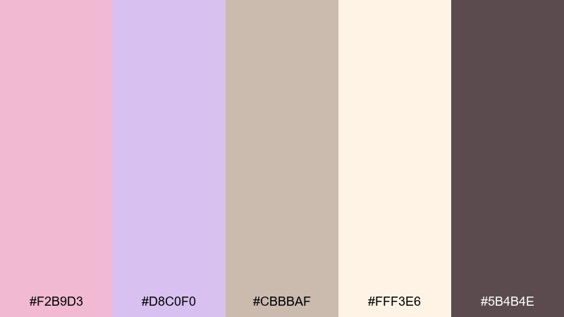 cloudy lilac latte pink lavender color palette with hex codes