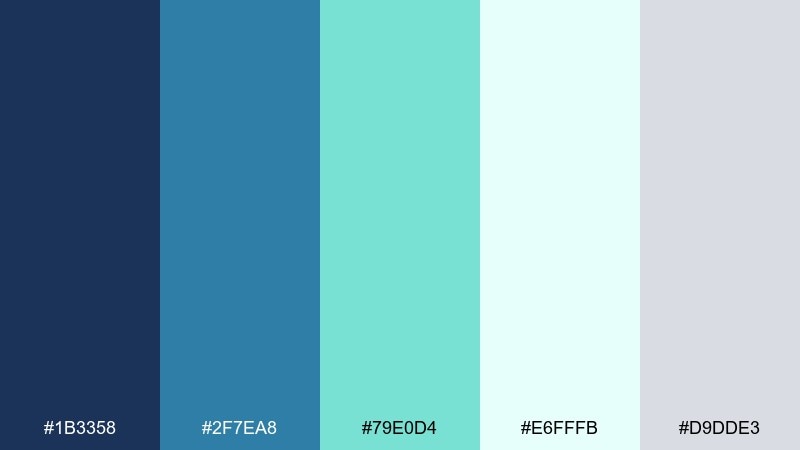cloudy marina blue mint green color palette with hex codes