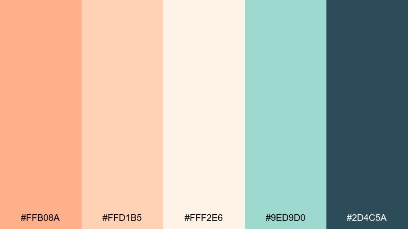 coastal apricot salmon peach color palette with hex codes