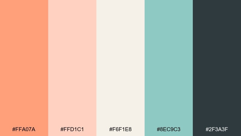 coastal blush light salmon color palette with hex codes