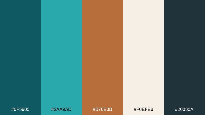 coastal bronze teal copper color palette with hex codes