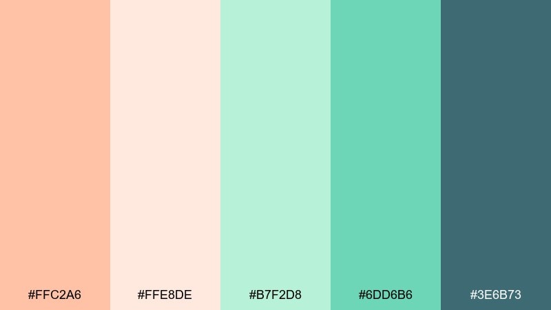 coastal brunch peach mint color palette with hex codes