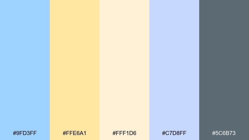 coastal buttercream pastel blue yellow color palette with hex codes