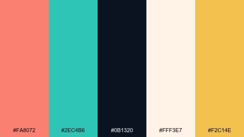 coastal coral breeze salmon color palette with hex codes