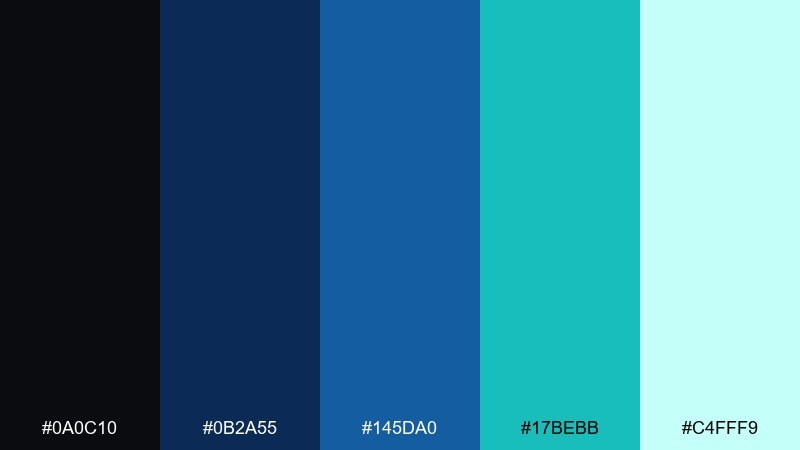 coastal cyber black blue green color palette with hex codes