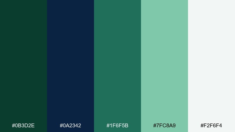 coastal evergreen color palette with hex codes