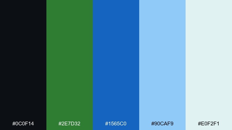 coastal forest black green blue color palette with hex codes