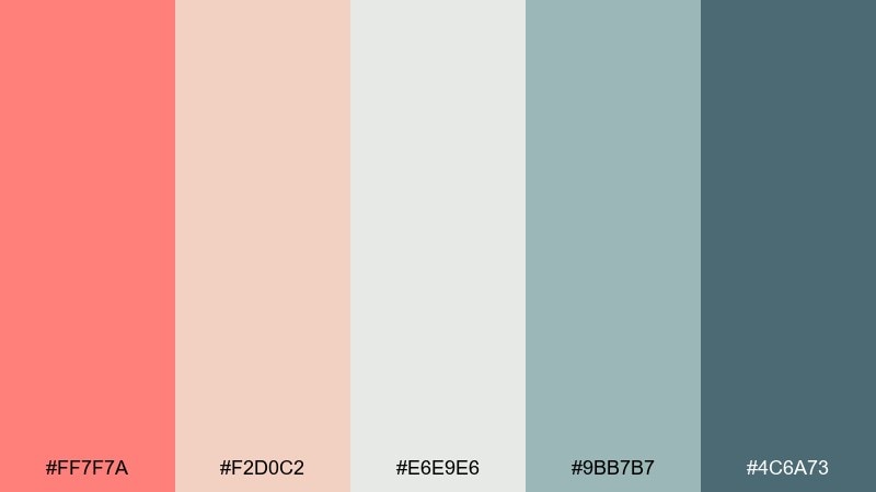 coastal home decor coral salmon color palette with hex codes