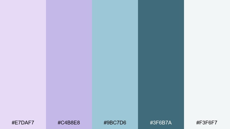 coastal lilac mist color palette with hex codes