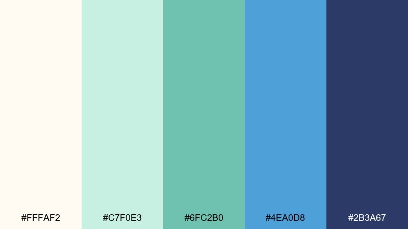 coastal linen white green blue color palette with hex codes