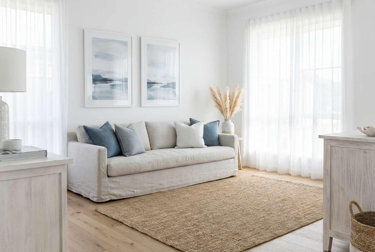 coastal living room steel blue accents