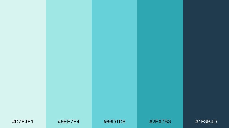 coastal mint breeze green light blue color palette with hex codes